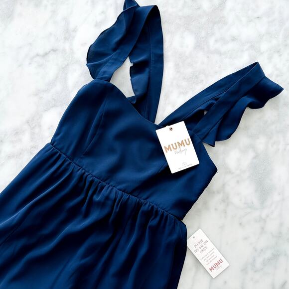 Show Me Your MuMu June Maxi Gown Crisp Navy Blue NWT Small *Long Lining $198 - Picture 2 of 9